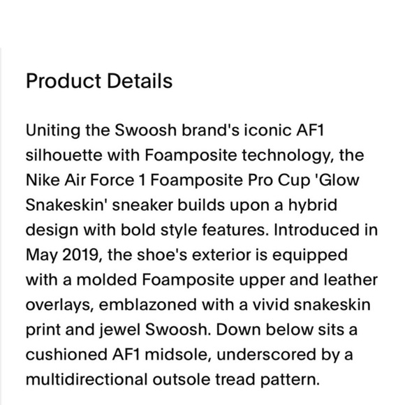 Nike Air Force 1 Foamposite Pro Cup Glow Snakeskin Shoes(Men’s) - Picture 7 of 9